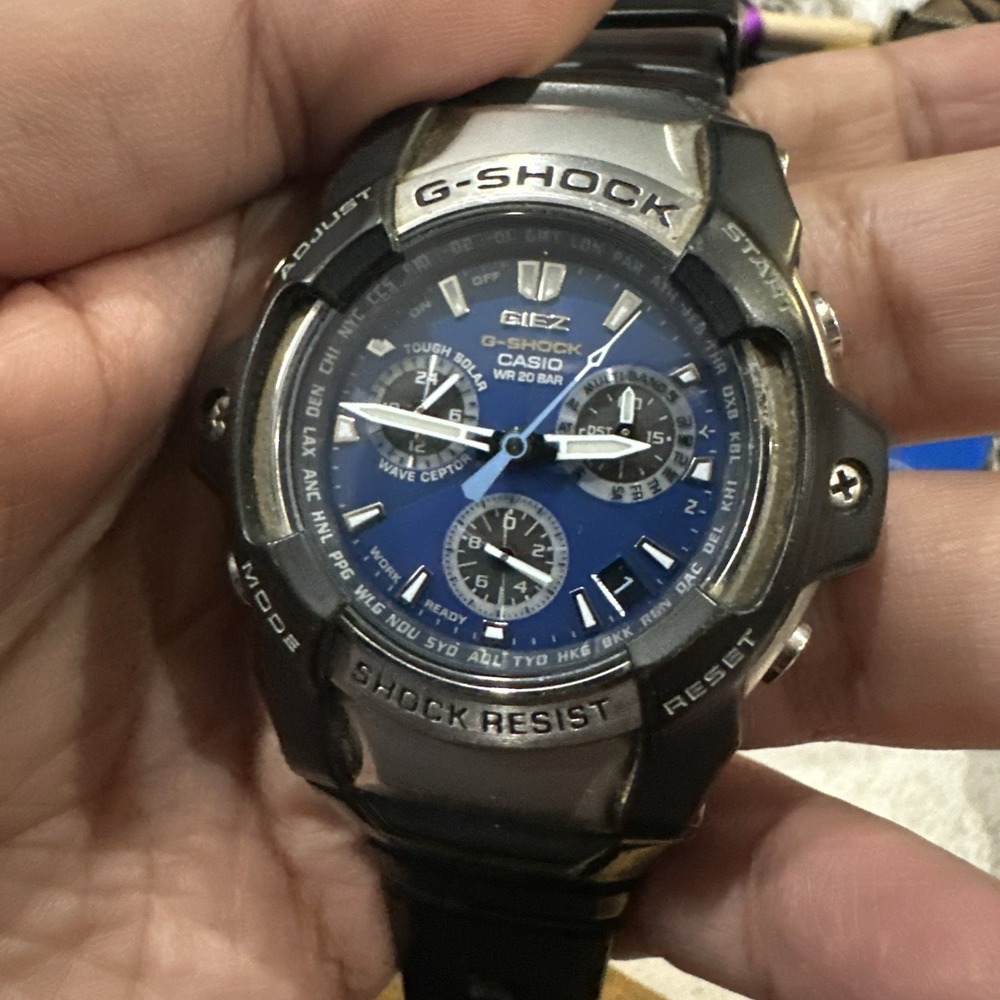Working VTG Casio G-Shock Blue Giez GS-1100 (4777) Solar Atomic Mens Watch 47mm